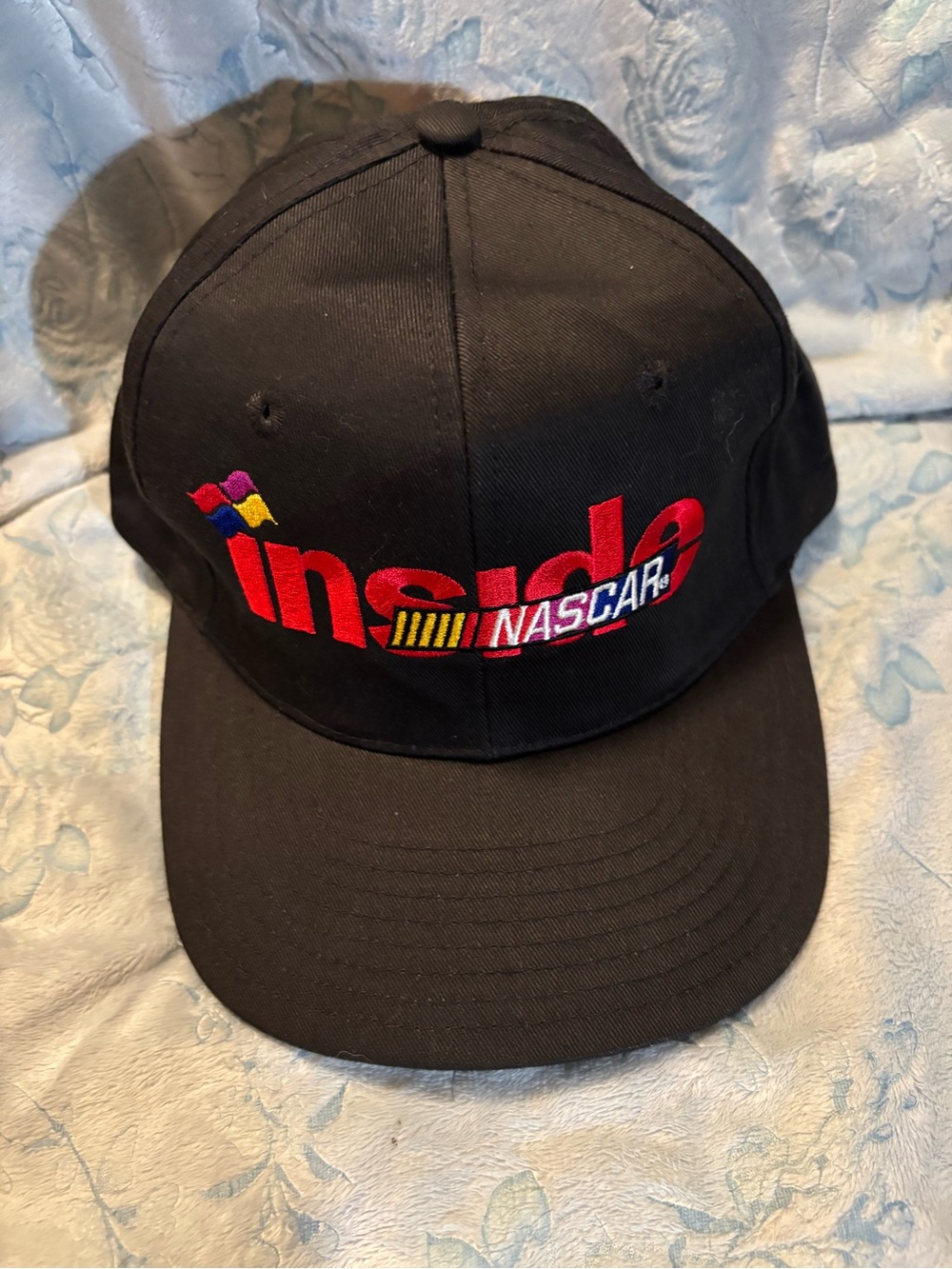 Nascar Black Cap with Red Inside Logo and Multicolor Flag